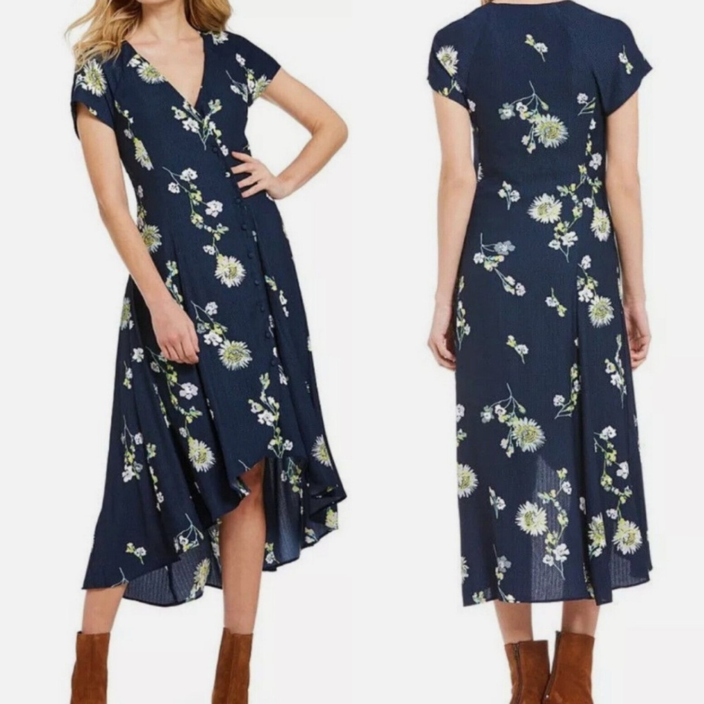 Free People Lost in You Womens Wrap Style V Neck Button Front Midi Dress…